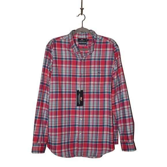 VINEYARD VINES NEW $99 Middleton Plaid Slim Tucker Button Down Rose Pink Men's L - Picture 1 of 4